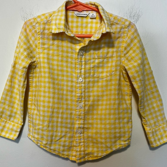 Janie and Jack Linen Blend Yellow and White Checked Long Sleeve Button Down 2T - Picture 1 of 4